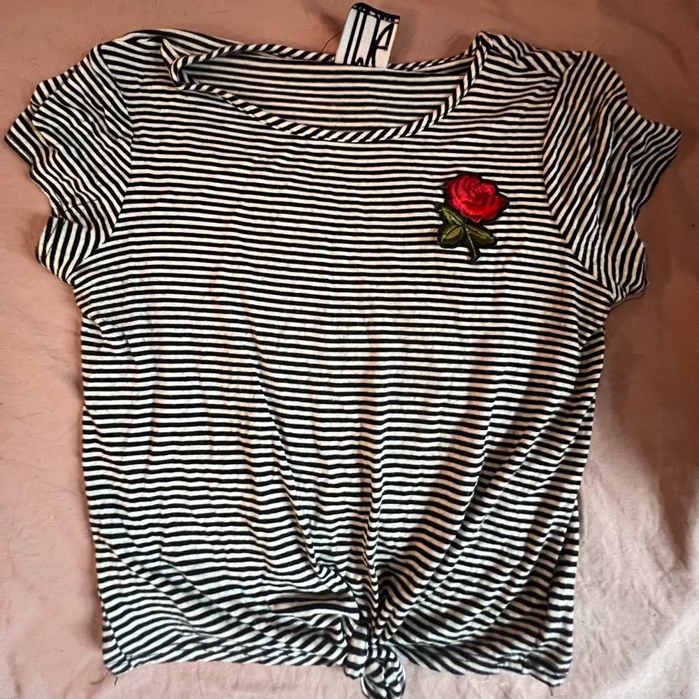 TMG striped crop top with rose on chest